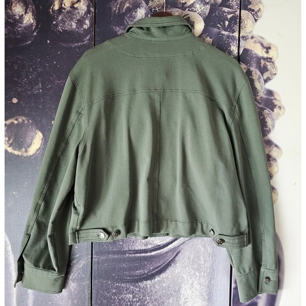 Nanette Lepore Olive Green Button Front Cotton Blend Utility Jacket Knit Size XL